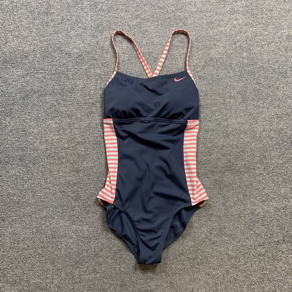 Nike Swimsuit Womens M Medium Multi Striped Crossback One Piece Padded Swimwear - Picture 2 of 10